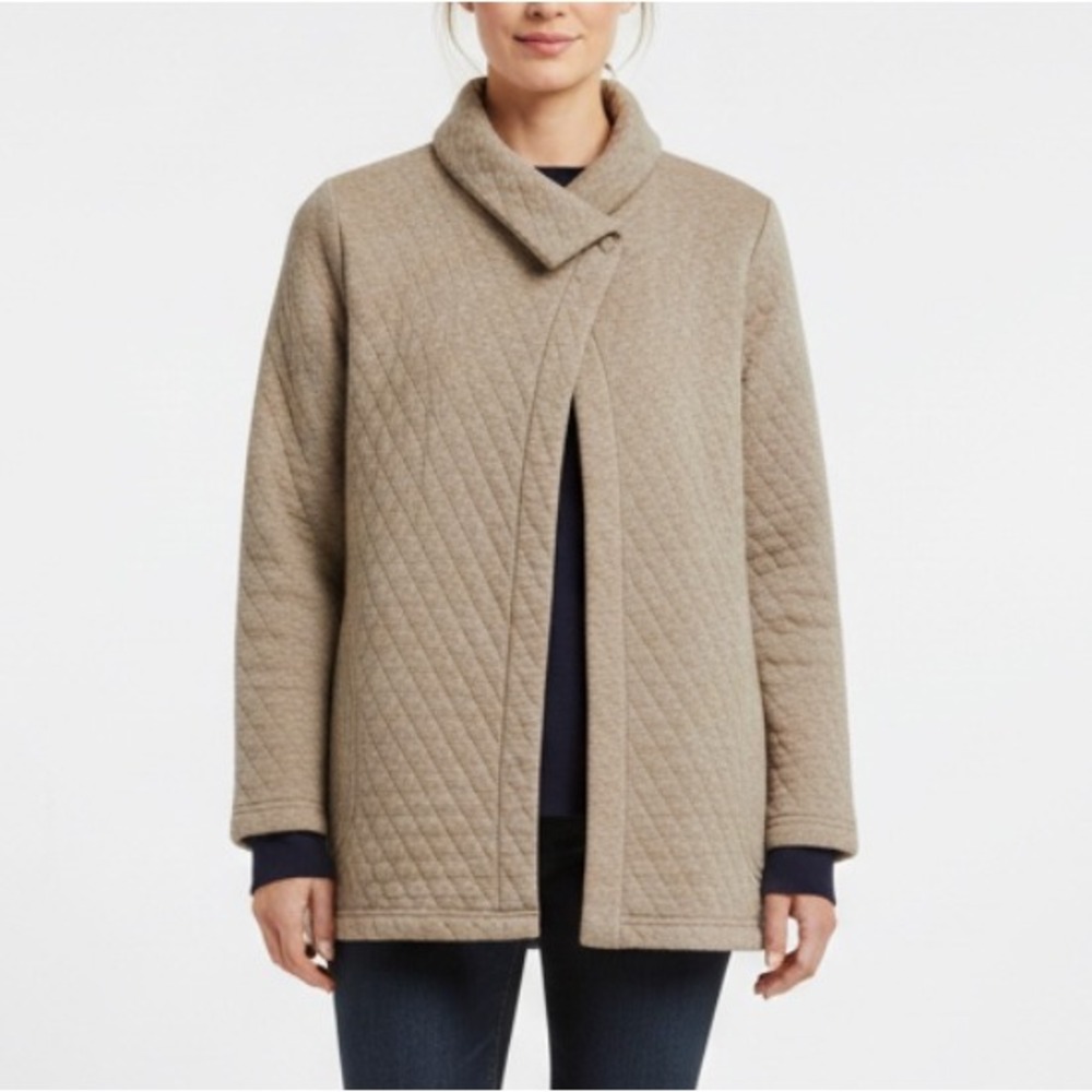 PURE J JILL Oatmeal Beige QUILTED KNIT TOP JACKET WRAP CARDIGAN Snap@Neck XS
